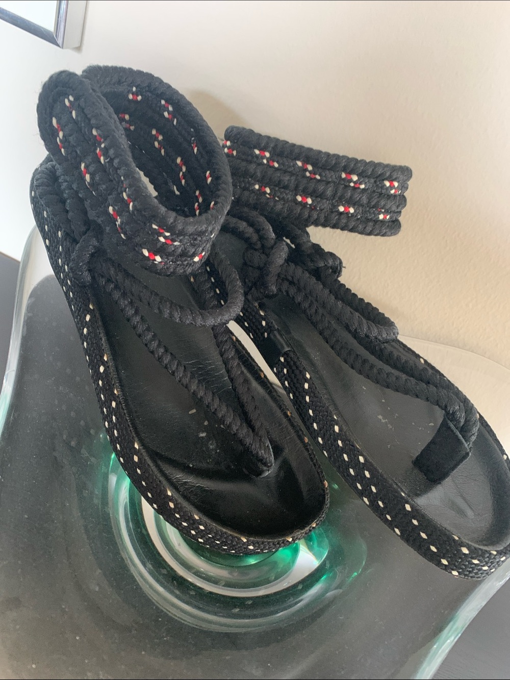 Izabel Marant Black Rope Wrap Sandals with Ankle Ties. Size 37/7